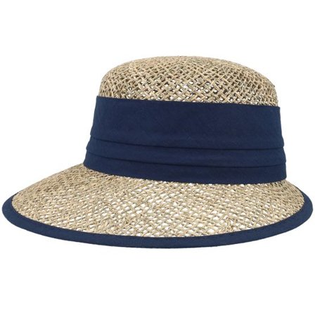 Seeberger - Beige straw Hatt - Seagrass Cap Natural/Swallow Blue Cloche @ Hatstore