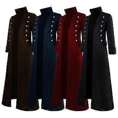 Vintage Miesten Gootti Steampunk Pitkä Takki Trench Coat Retro Keskiaikainen Soturi Ritari Takki Mies Victoria Pitkä Takki V (M musta)