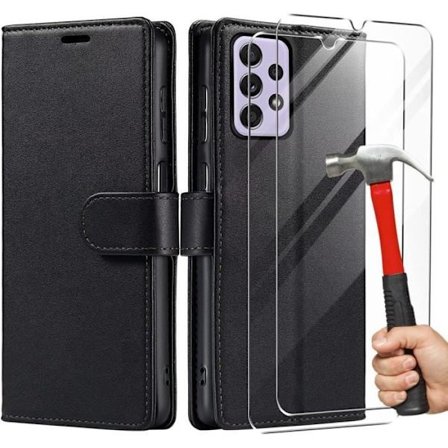 Cover til smartphone - Booling - til Samsung A33 5G - Lædereffekt - Magnetlukning - 2 hærdede glas