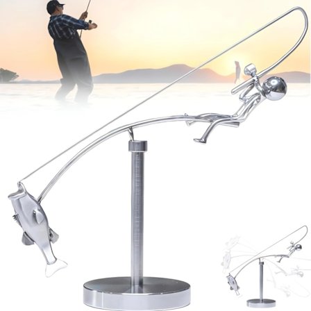 Kinetisk fiskeskulptur, en balansert kunst for ditt rom, fisker som fisker fysisk skulptur, perfekt for hjemmekontor dekor kunst, leker