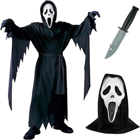 Weekcos Horror Skrigende Spøgelseskostume til Voksne og Børn, Halloween Cosplay Festkostume med Skrigmaske, Karnevalskostumer til Halloween M Karneval