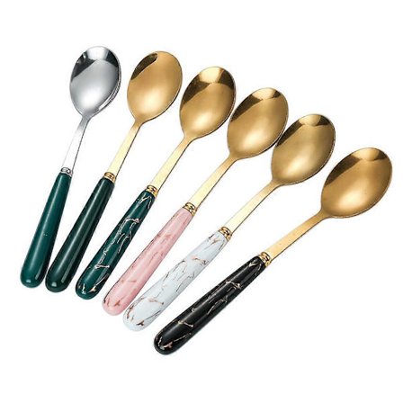 6 stk. kaffeske, rustfrit stål scoop - teskeer til dessert - is kage ske omrøring suppe - keramik håndtag teske