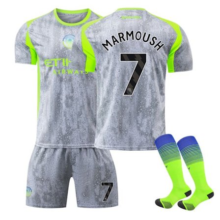 25-26 Manchester City F.C. Vieras Kolmas Pelipaita NO.7 MARMOUSH Set Juniorit Aikuiset Jalkapallovarusteet Sukkien Kanssa