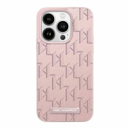 Karl Lagerfeld lædermonogram metallogo - iPhone 15 Pro etui (pink)