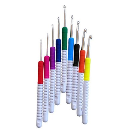 N129 - Sæt med 9 stk. ergonomiske hæklenåle med et flot flerfarvet håndtag