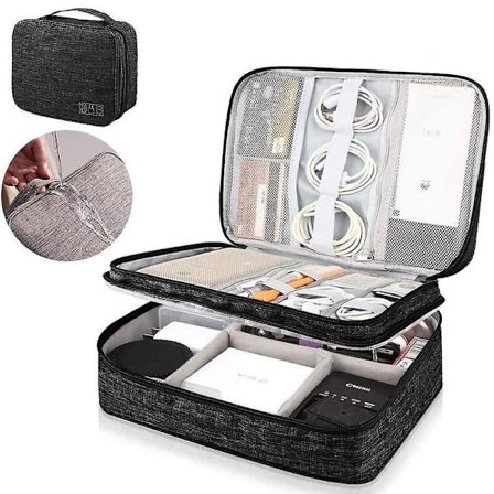Rejse Kabel Organizer Taske, Tre-lags Elektronik Tilbehør Organizer Taske Kompatibel Med Kabler, Opladere, Power Bank, Mus, iPad, Telefon, SD-kort