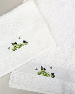 Broderikit Håndklæder Blåmejser 2-pak - Permin