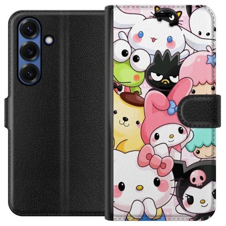 Yhteensopiva Lompakkokotelo Samsung Galaxy S25+ Tiheä kuvio suloisia hahmoja, joilla on suuret silmät eri väreissä ja ilmeissä LABUBU-tekstillä