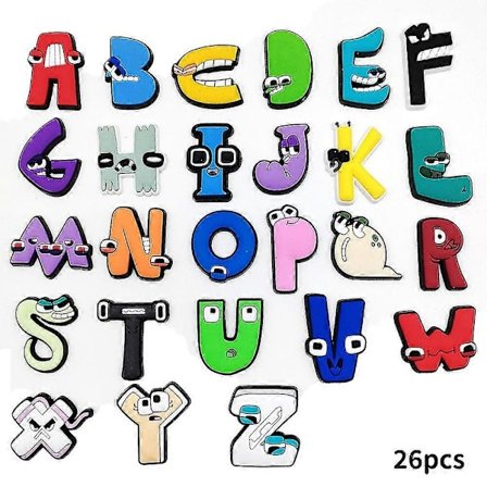26 stk. Alphabet Lore Sko Charms Sko Dekoration Tegneserie Bogstav Charms til DIY Croc Træsko Sandaler Armbånd Håndledsbånd Dekoration Tilbehør -