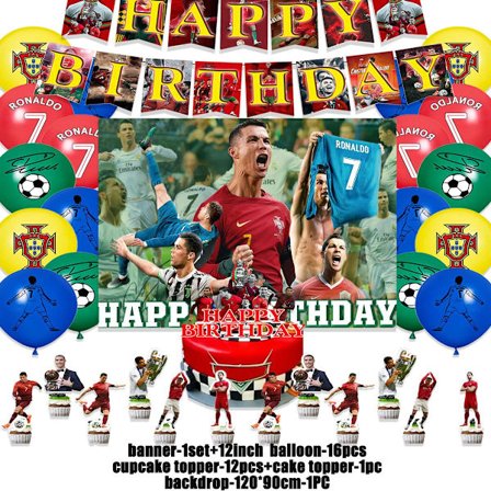 Cristiano&Ronaldo-teema Lasten syntymäpäiväjuhlakoristelu Jalkapalloilija Cr7 Ilmapallobanneri Taustat Kakkupäälliset Lapsille Aikuinen Lahja