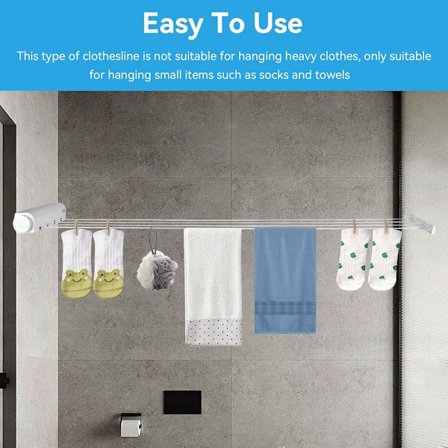 Laajennettava pyykkinaru - Rullapyykkinaru - 4 narua, á 3,2 m - Sisäänrullattava pyykkinaru - Pyykkinaru - Seinään kiinnitettävä pyykkinaru