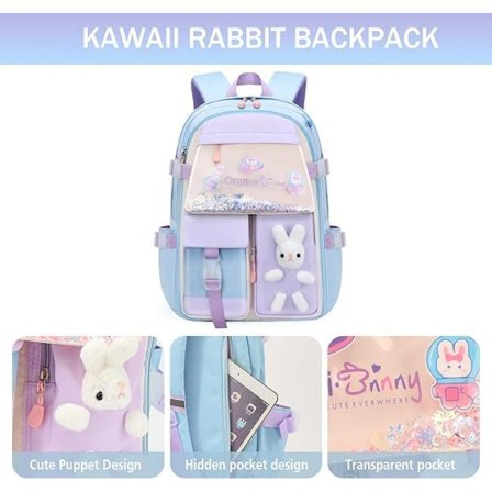 Skolerygsæk – Kawaii Kanin Design til Piger, Vandafvisende med Stor Kapacitet_TF_TF