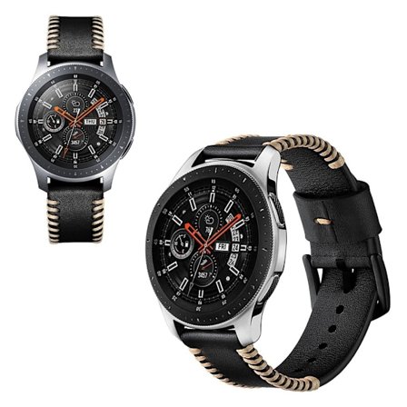 Samsung Galaxy Watch (46mm) ridge stil ægte læder Urrem - Sort