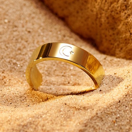 Unity | 6 mm Gold-tone Star and Crescent Ring for Men - Steel rings