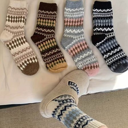 5 par bulkpakke termiske vintersokker - vintage plaid & etniske mønstre, varme midt-læg sokker til &, maskinvaskbare sokker [DB]