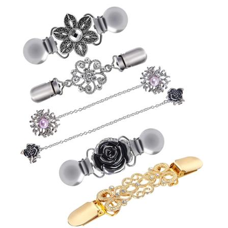6. Retro Cardigan Clip Tröja Krage Blommor Mönster Clips