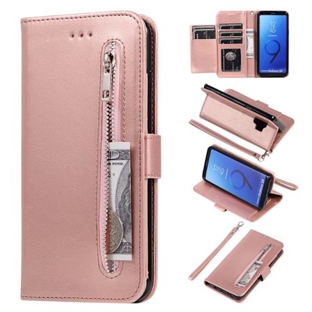 Til Samsung Galaxy S21 FE Telefon Cover Anti-Ridse Lynlås Pung Læder Telefon Beskyttelses Cover - Rosaguld (Rosaguld)