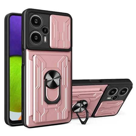 Puhelinkotelo Xiaomi Redmi Note 12 Turbo/Poco F5 5G:lle, korttipidikekuori liukukamerasuojalla