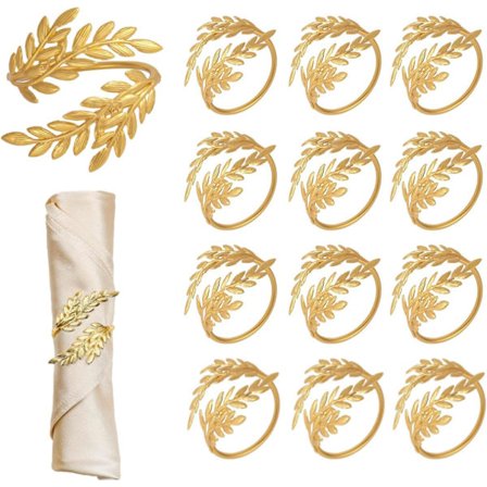 Ruikdly 12 kpl Servettirenkaita Kulta, Vehnänlehti Ontto Muoto Servettirenkaat, Metalliset Servettisoljet, Servettirengas Häihin Pääsiäiseen 