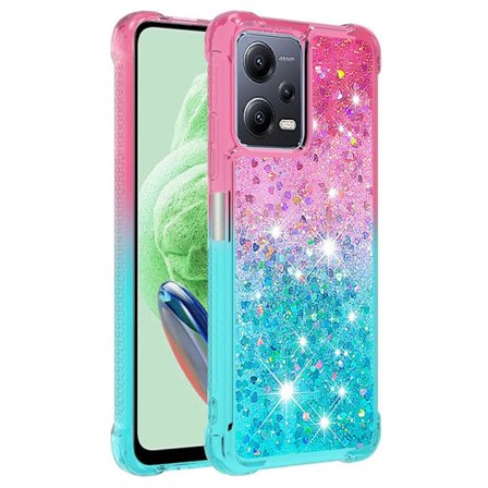 SKALO Xiaomi Redmi Note 12 5G Kvicksand Glitter Hjärtan TPU-skal - Rosa-Turkos
