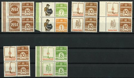 Danmark - Samling af reklamevedhæng på 1 indstikskort