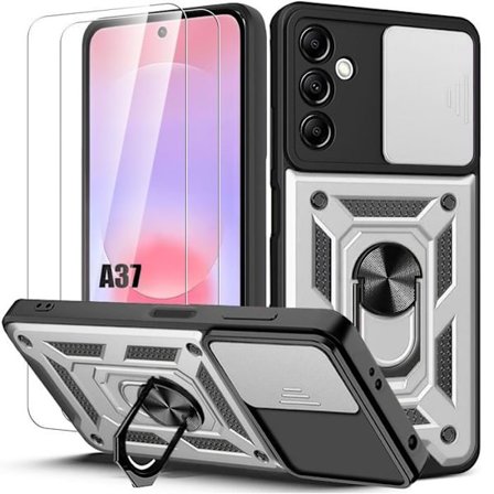 Cover til Samsung Galaxy A37 5G, med Anti-Ridse Kamera Beskyttelse - Sølv - 2 Hærdede Glas