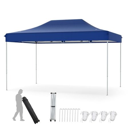 Tältduk Fällbar 300 x 445 CM - COSTWAY - 10-12 personer Pop-Up Höjdjusterbar 188-208cm - UV-skydd för Fester Blå