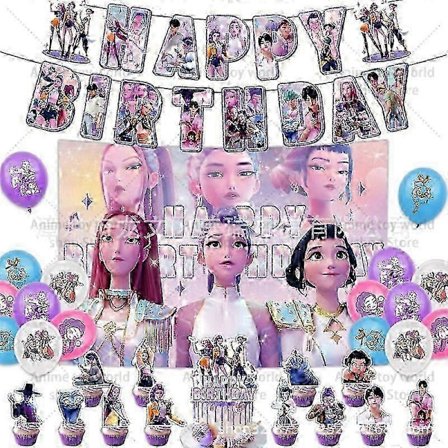 Kpop Demon Hunters Fødselsdagsfest Sæt – Dug, Tallerkener, Kopper, Balloner & Kagetopper til Børnefestartikler