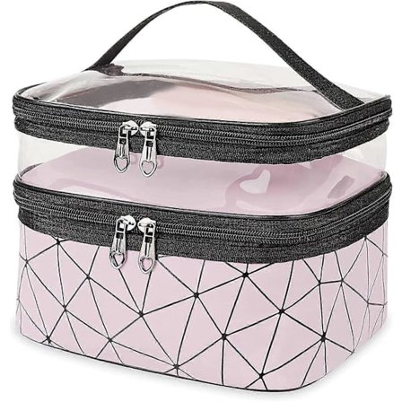 Stor toalettmappe for kvinner, reisekosmetikkveske, vanntett, gjennomsiktig, dobbelt lag, oppbevaringsveske for kosmetikk med skillevegger