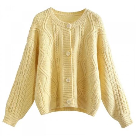 Långärmad damtröja med knappar, rund hals och klassisk stickad kofta