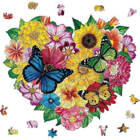 Kærligheds Sommerfugl Træpuslespil til Voksne 33x28,5cm Blomster Puslespil Træ Voksen Farverige Puslespil til Fødselsdag Jul[D]