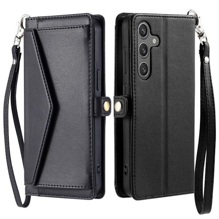 SKALO Samsung S25 FE PU-Nahkakuori Lompakkokotelo - Musta