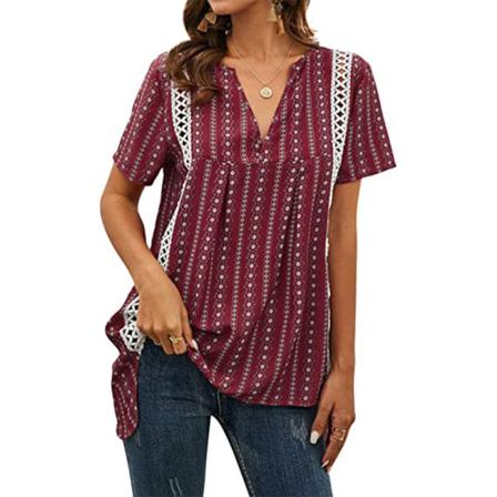 Dam V-ringad T-shirt Med Print