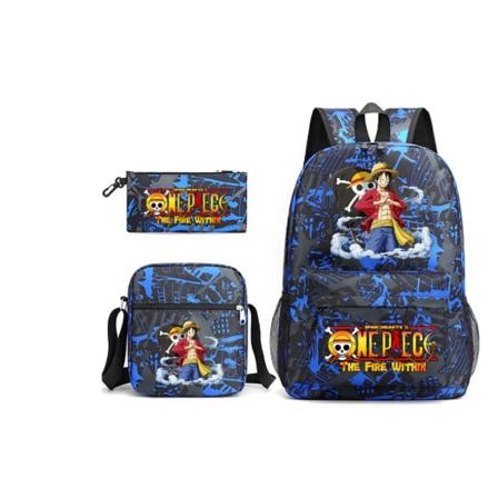 3 stk/sett One Piece Ryggsekk Anime Kids Skoleveske 18 Tommer Red 45CMX32CMX15CM