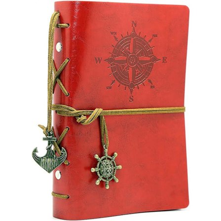 Vintage Retro PU Lærdeksel Notatbok Dagbok, Nautisk Spiral Blankt Streng Daglig Notatblokk Reise for å Skrive i, Kraftpapir, Retro Smykker