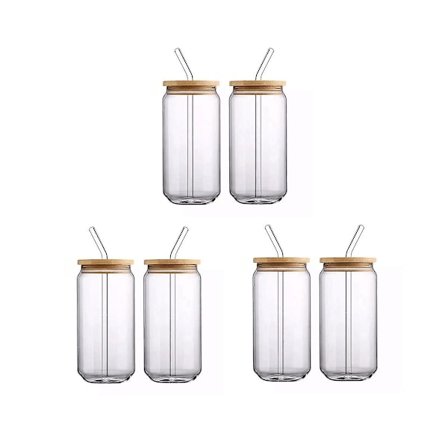 [Sett med 6] Glass med bambuslokk og - ølkanneformet vannglass, 47 cl iskaffe