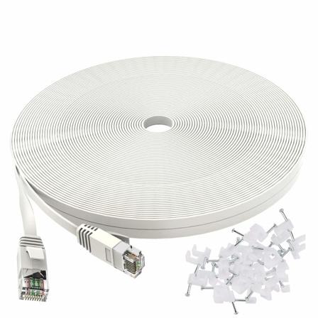 6 Ethernet-kaapelia 50 jalkaa valkoinen - Litteä Internet-verkko Lan-liitäntäjohdot – Kiinteä Cat6 nopea tietokonekaapeli
