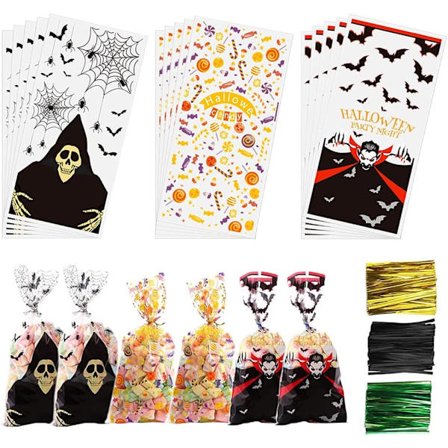 Halloween godispåsar, 150 genomskinliga godispåsar