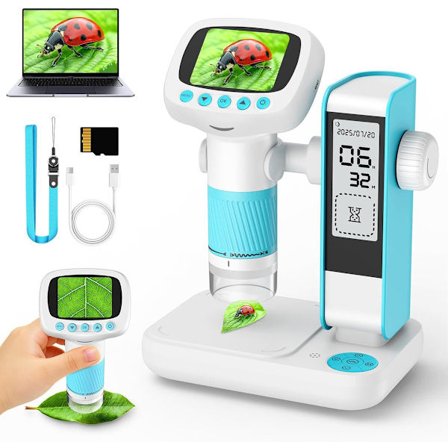 Lasten mikroskooppi 1000x suurennuksella 2-in-1 muotoilu Tutkimuskello Kolmijalka 2 "