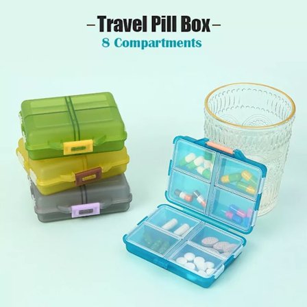 4-pack bärbar resemedicinbox, fickapotek, liten veckolig medicinbox, fyra färger