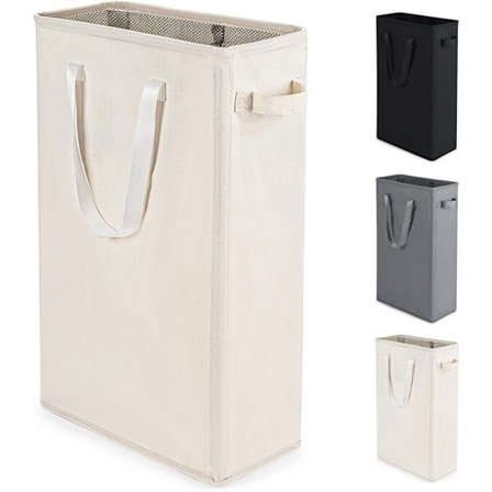 Smal Oxford stof foldbar vasketøjskurv, moderne vasketøjsbeholder med håndtag, 45L (beige)