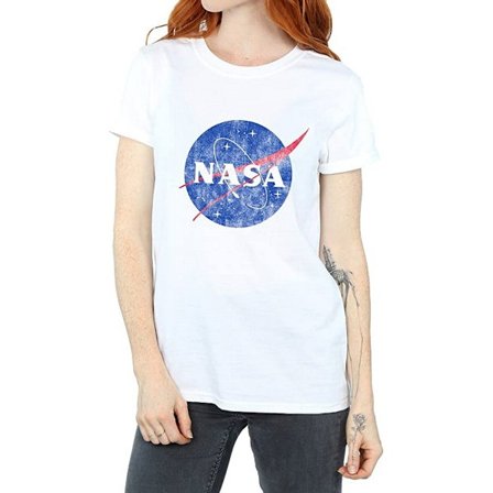 NASA Dam/Damer Insignia Distressed Logo Bomull Boyfriend T-