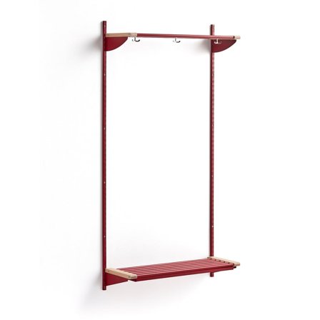 Cloakroom unit JEPPE with hat shelf, basic unit, 1790x900x310 mm, red/birch