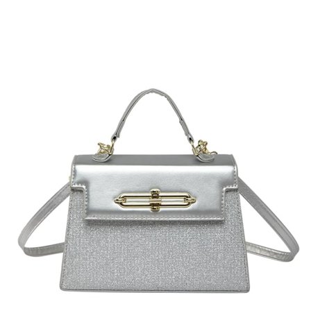 Sølvglitter skjøteveske, lett luksusstil metallspenne crossbody-veske, moteriktig retrostil crossbody-veske