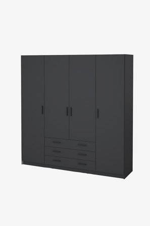 Tvilum - Sprint Vaatekaappi, jossa 4 ovea + 3 laatikkoa - Paketti - Harmaa - Vaatekaapit - - Homeroom