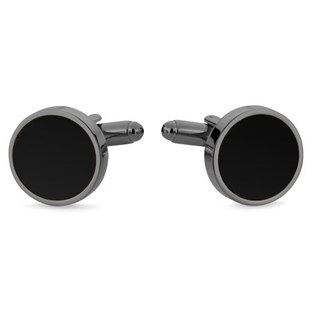 Runde Gundmetal Sorte Manchetknapper med Onyx til mænd