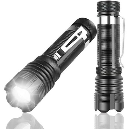 4 st små LED-ficklampor, 500 lumen med klämma, 5 lägen, zoom, IPX4 vattentät bärbar [energiklass A++]