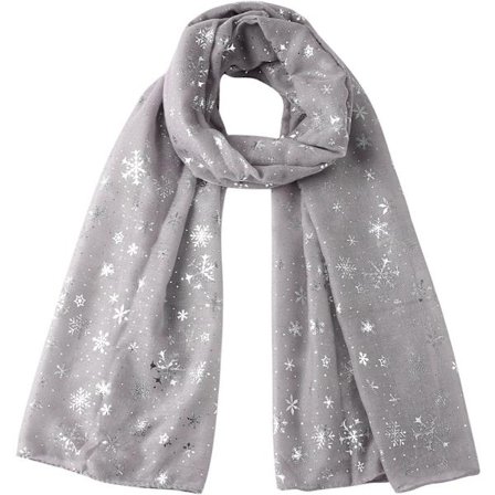 Juleskjerf, juletilbehør, langt hodeskjerf for kvinner, mykt skjerf, 180*70 cm, skjerf med snøfnuggmønster for kvinner (grå)