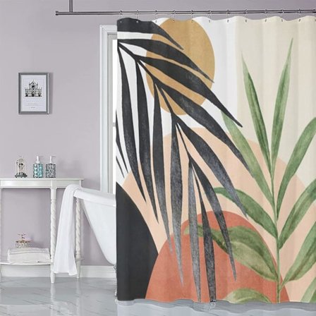 Dusjforheng i stoff for bad Mid Century Boho dusjforheng