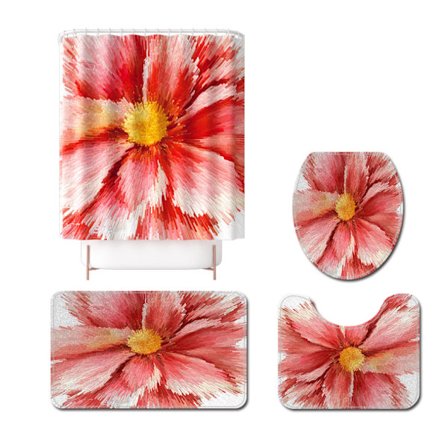 Liten serie av färskblommiga tryckta rosor toalettgolvmatta fyrdelad polyester duschdraperi, A4,